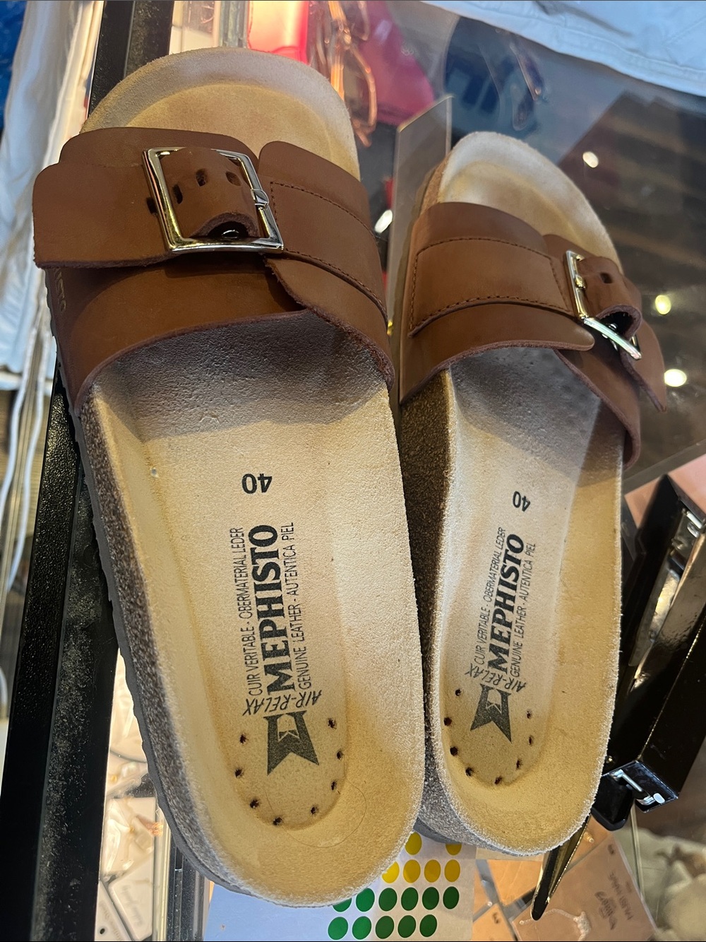 Mephisto Chocolate Brown Buckle Footbed Slides